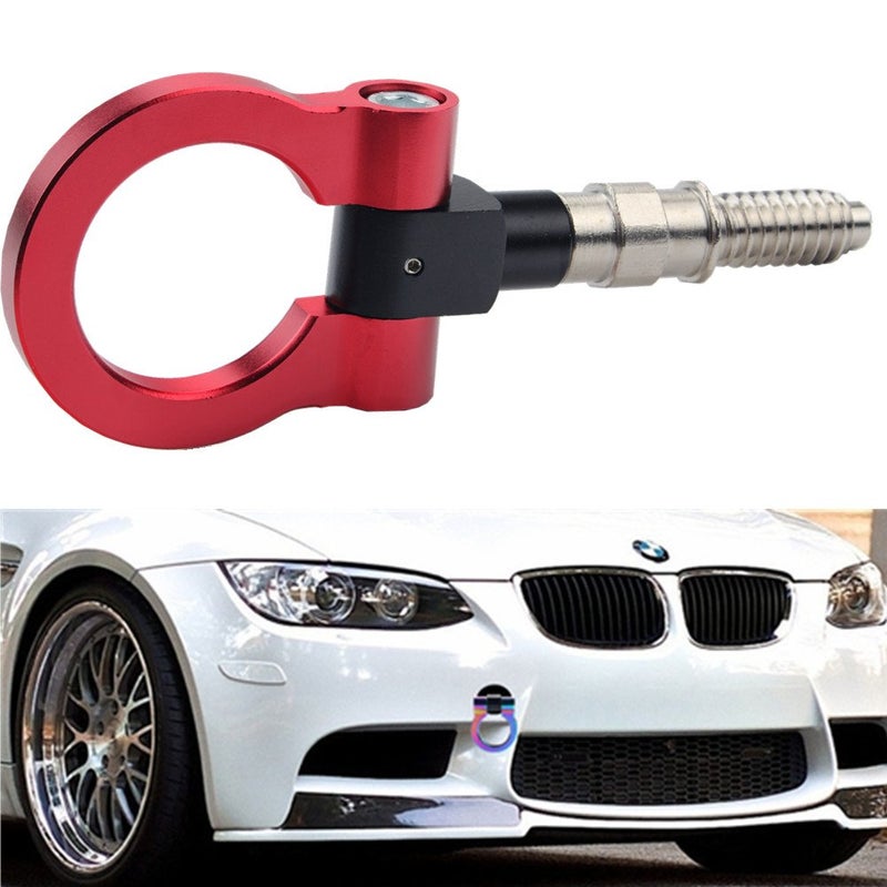 DEWHEL Aluminum Track Racing Front Rear Bumper Car Accessories Auto Trailer Ring Eye Towing Tow Hook Kit Red compatible with BMW 1 3 5 Series X5 X6 E36 E39 E46 E82 E90 E91 E92 E93 E70 E71 Mini Cooper - Image 2
